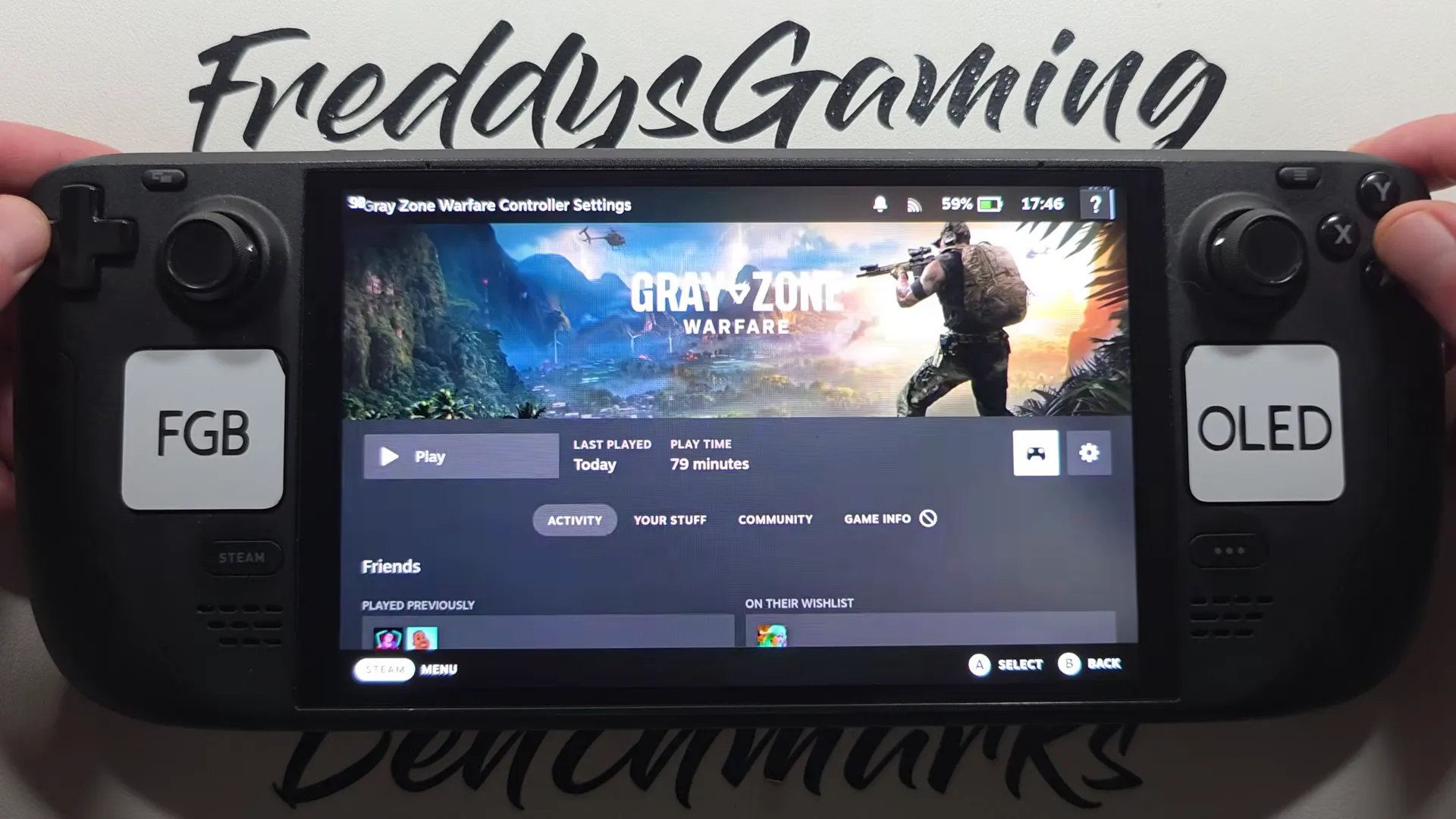 Gray Zone Warfare library page on a Steam Deck OLED with the controller settings button highlighted